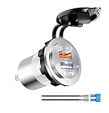 Kriogor 2.4A 12V Steckdose USB Adapter und 3,0 Quick Charge IP66 Wasserdicht KFZ Ladegerät für Auto Motorrad Boot SUV (Weiß)