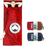 MIQIO® 2in1 Baumwoll-Hüttenschlafsack mit durchgängigem Reißverschluss (Koppelbar): Leichter Komfort Reiseschlafsack und XL Reisedecke in Einem - Sommer Schlafsack Innenschlafsack (Rot,Rechts)