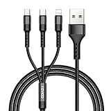 RAVIAD Multi USB Kabel, 3 in 1 USB Ladekabel Nylon Multi Ladekabel 3 in 1 Schnellladekabel mit Micro USB Typ C Lightning Kabel für iPhone, Android Samsung Galaxy, Huawei, Oneplus, Sony, Honor - 1.2M