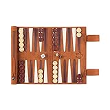 Melia Games Backgammon zum Rollen - Reise-Backgammon aus feinstem Nubuk Echt-Leder mit handgefertigten Holzspielsteinen (Whiskey)