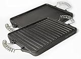 21 x 27 cm Grillplatte aus Gusseisen mit abnehmbaren Federstahlgriffen (geeignet für Gasgrill, Backofen, Gasherd, Campingkocher, Gaskocher) -Gussgrillplatte